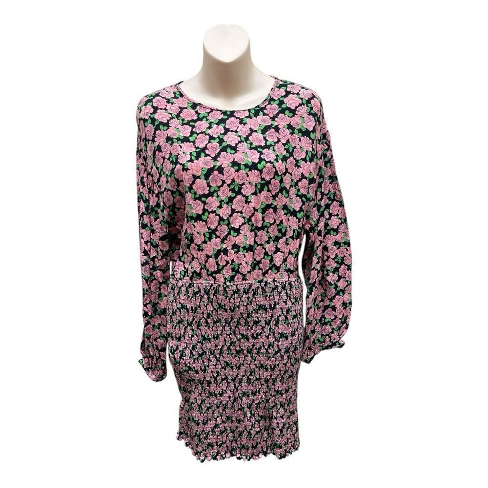 Zara Blogger Fave Spring Summer Rose Print Floral Pattern Ruched Mini Dress Sz L